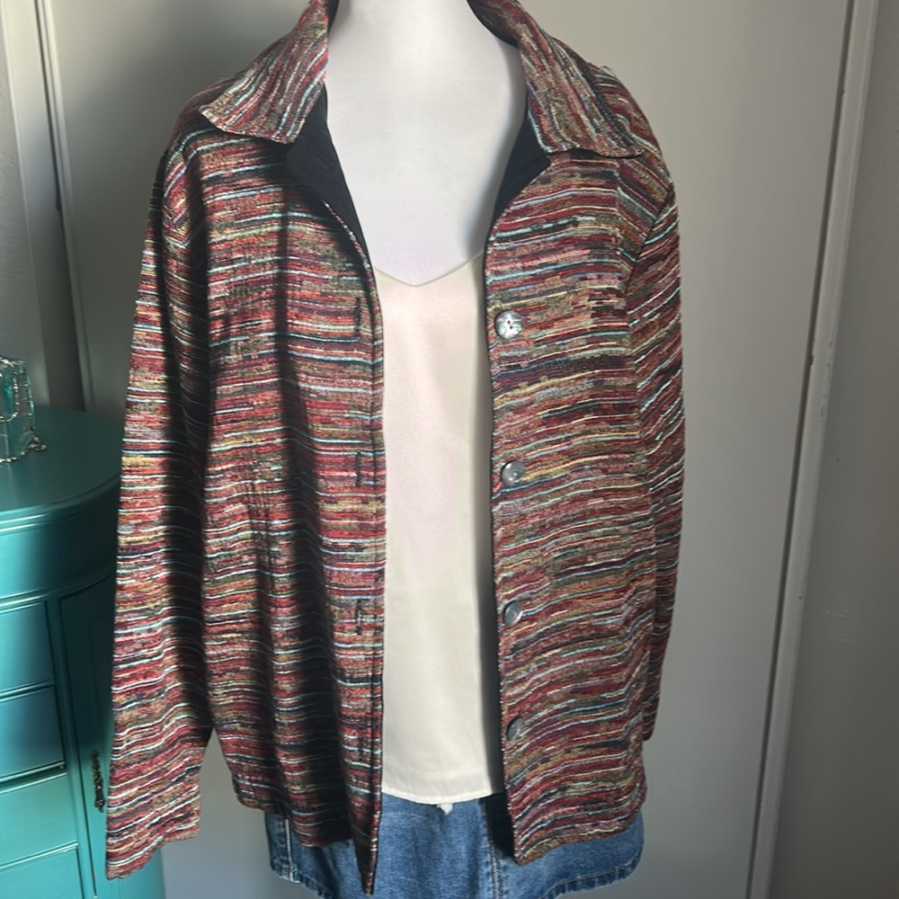Coldwater Creek Button Up Multicolor Tapestry Fabric Long Sleeve Blazer Jacket